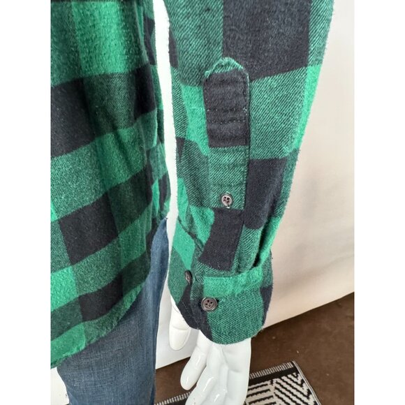 Mens Croft & Barrow Green & Black Buffalo Plaid Flannel Shirt M 100% Cotton Butt - Picture 15 of 16